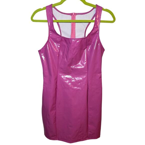 Y2K Pink Vinyl Mini Dress – Patent Leather Look – Size XS/S - Picture 1 of 2